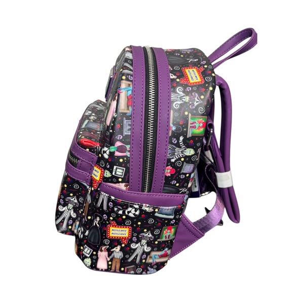 Loungefly Beetlejuice Icons Mini Backpack All Over Print NWT Purple AOP